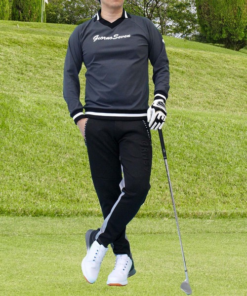 セール】Vネック襟ポロシャツ ゴルフウェア 長袖 ロゴプリント