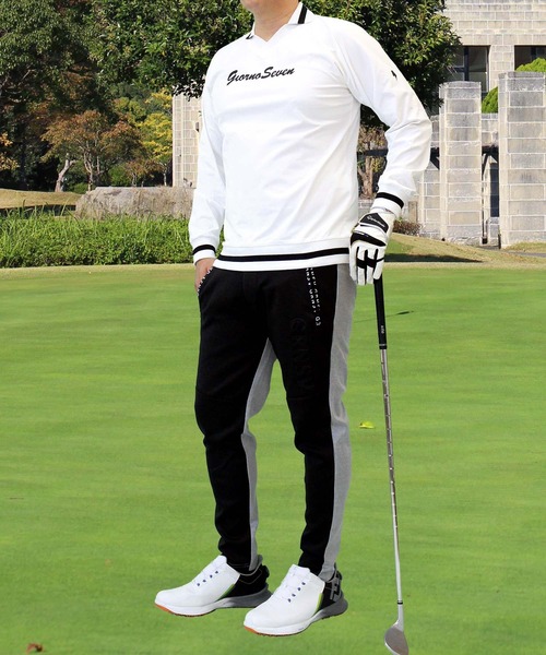 セール】Vネック襟ポロシャツ ゴルフウェア 長袖 ロゴプリント
