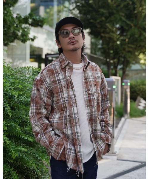 #Re:room(リルーム)の「ビンテージクラッシュチェックビックシャツ(シャツ/ブラウス・メンズ・ベージュ/ライトグリーン・S-M/M-L)」の8枚目の写真