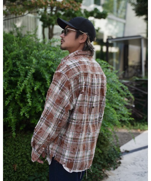 #Re:room(リルーム)の「ビンテージクラッシュチェックビックシャツ(シャツ/ブラウス・メンズ・ベージュ/ライトグリーン・S-M/M-L)」の6枚目の写真