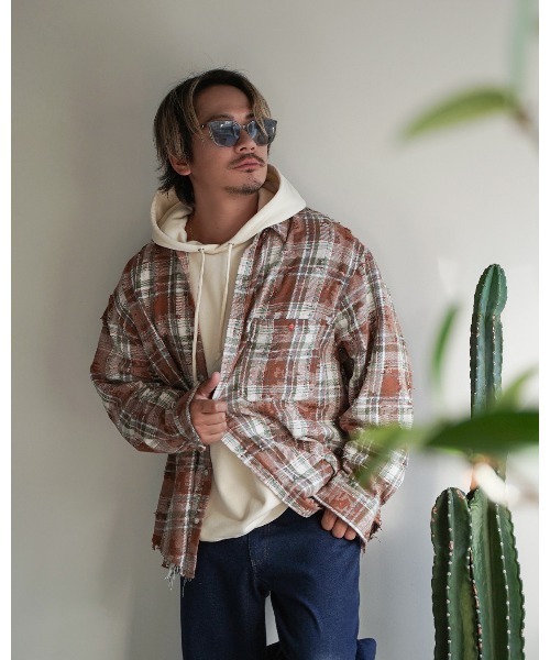 #Re:room(リルーム)の「ビンテージクラッシュチェックビックシャツ(シャツ/ブラウス・メンズ・ベージュ/ライトグリーン・S-M/M-L)」の4枚目の写真