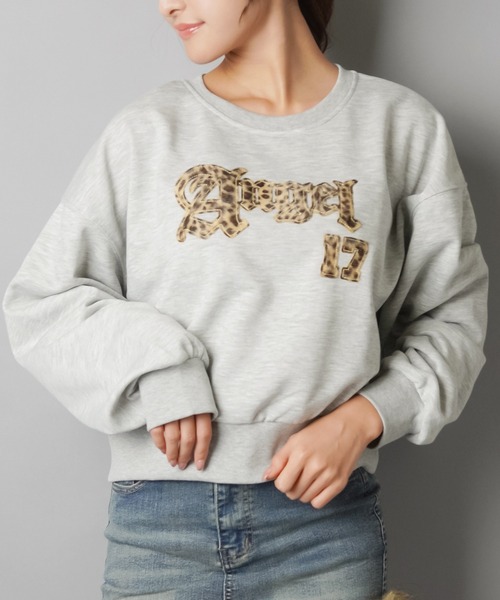 セール】裏毛スウェット/ヒョウ柄貼り付けロゴ/レオパード（スウェット