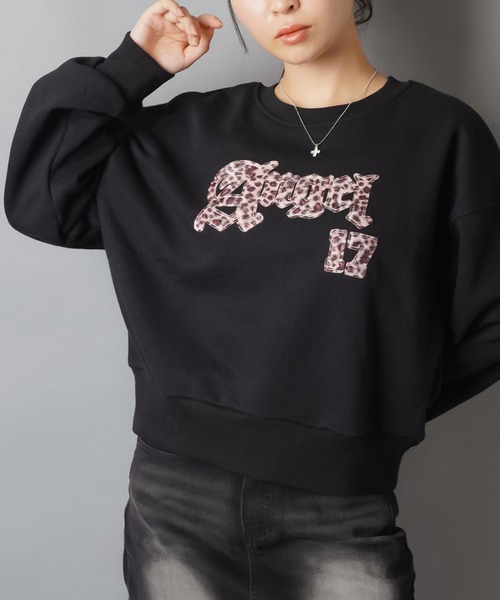 裏毛スウェット/ヒョウ柄貼り付けロゴ/レオパード（スウェット