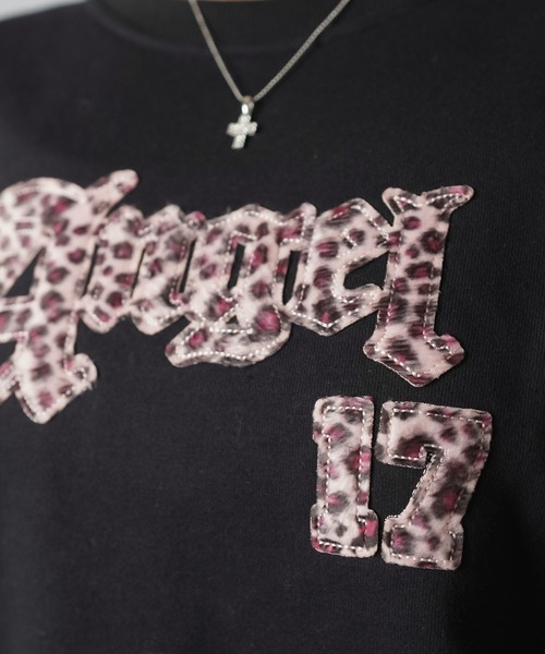 SPINNS（スピンズ）の「裏毛スウェット/ヒョウ柄貼り付けロゴ/レオパード（スウェット・レディース・ネイビー/ピンク/ブラック/杢グレー・ONESIZE）」の16枚目の写真