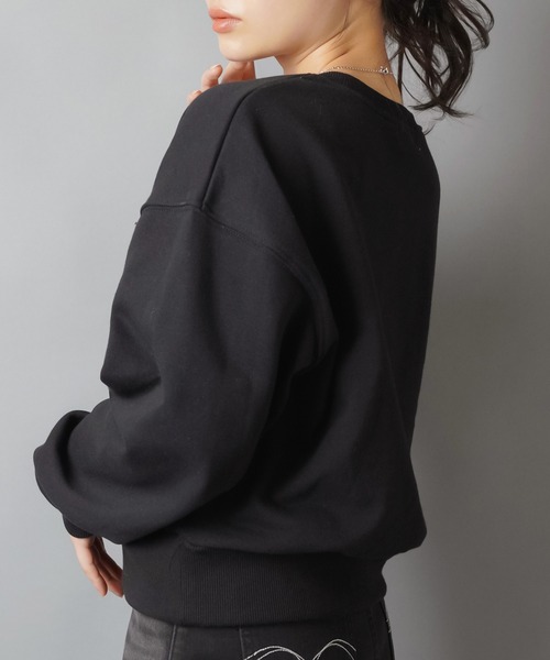 SPINNS（スピンズ）の「裏毛スウェット/ヒョウ柄貼り付けロゴ/レオパード（スウェット・レディース・ネイビー/ピンク/ブラック/杢グレー・ONESIZE）」の10枚目の写真