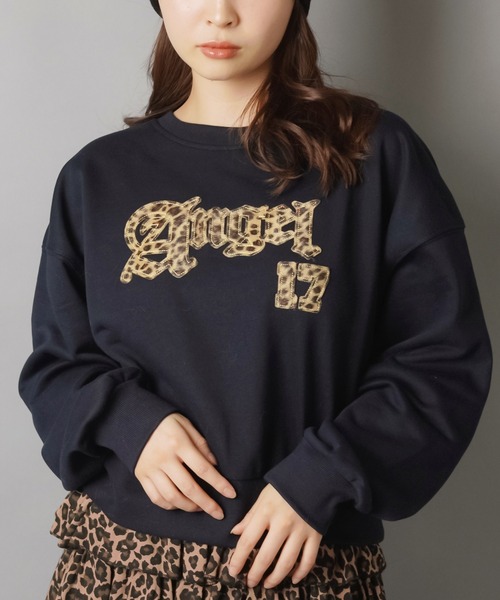 裏毛スウェット/ヒョウ柄貼り付けロゴ/レオパード（スウェット