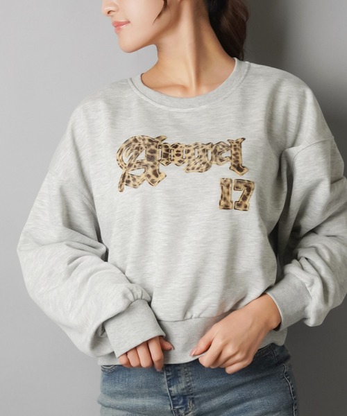 セール】裏毛スウェット/ヒョウ柄貼り付けロゴ/レオパード（スウェット
