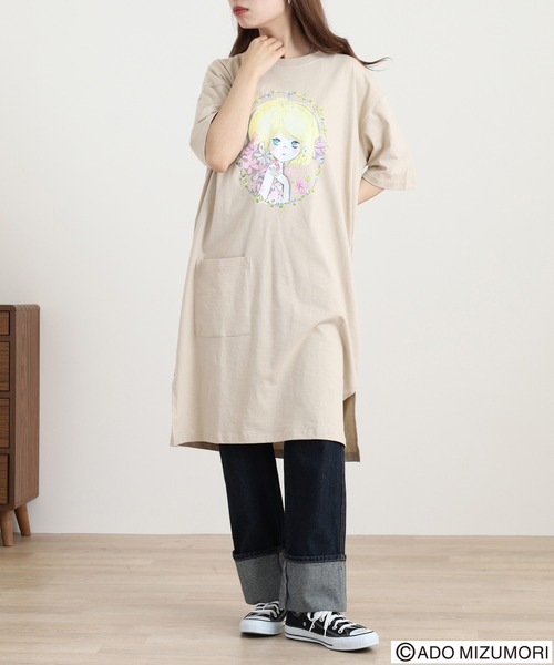 FUNALIVE(ファンアライブ)の「水森亜土 プリントスーパービッグTシャツ(Tシャツ/カットソー・レディース・ネイビー/ピンクベージュ/グレイッシュベージュ/ダークグレー・M/L)」の14枚目の写真
