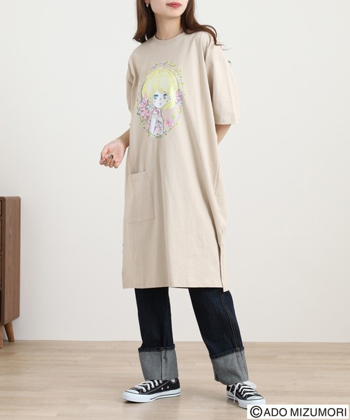 FUNALIVE(ファンアライブ)の「水森亜土 プリントスーパービッグTシャツ(Tシャツ/カットソー・レディース・ネイビー/ピンクベージュ/グレイッシュベージュ/ダークグレー・M/L)」の15枚目の写真