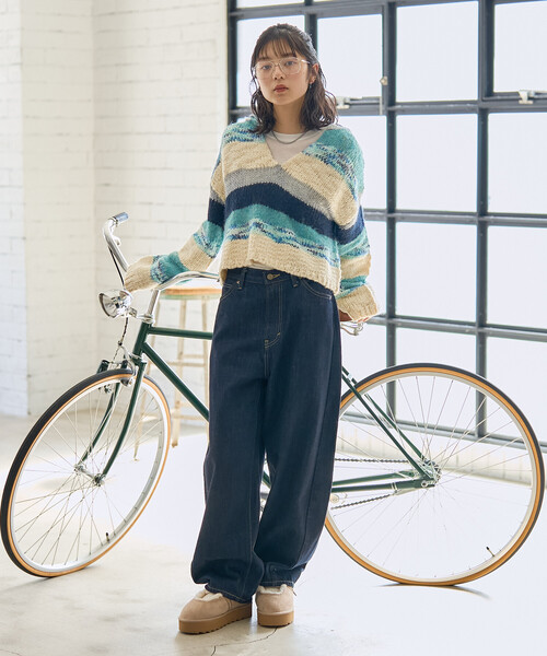 FREAK'S STORE(フリークスストア)の「ミックスボーダー ニットパーカー(ニット/セーター・レディース・ブルー/ピンク・フリ-)」の4枚目の写真