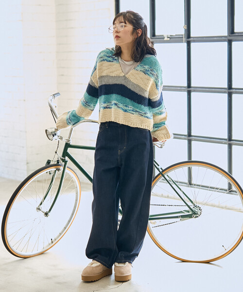 FREAK'S STORE(フリークスストア)の「ミックスボーダー ニットパーカー(ニット/セーター・レディース・ブルー/ピンク・フリ-)」の5枚目の写真