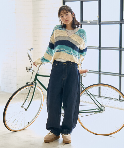 FREAK'S STORE(フリークスストア)の「ミックスボーダー ニットパーカー(ニット/セーター・レディース・ブルー/ピンク・フリ-)」の7枚目の写真