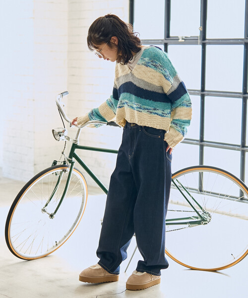 FREAK'S STORE(フリークスストア)の「ミックスボーダー ニットパーカー(ニット/セーター・レディース・ブルー/ピンク・フリ-)」の8枚目の写真