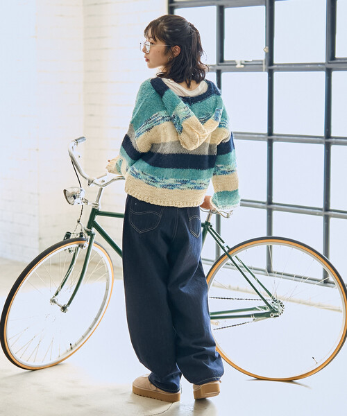 FREAK'S STORE(フリークスストア)の「ミックスボーダー ニットパーカー(ニット/セーター・レディース・ブルー/ピンク・フリ-)」の9枚目の写真