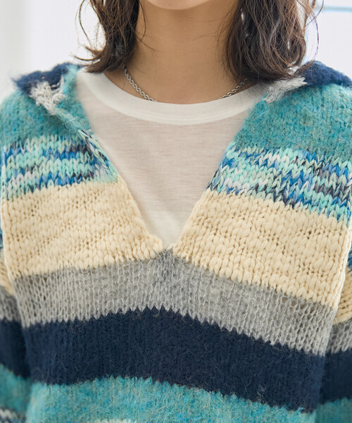 FREAK'S STORE(フリークスストア)の「ミックスボーダー ニットパーカー(ニット/セーター・レディース・ブルー/ピンク・フリ-)」の18枚目の写真