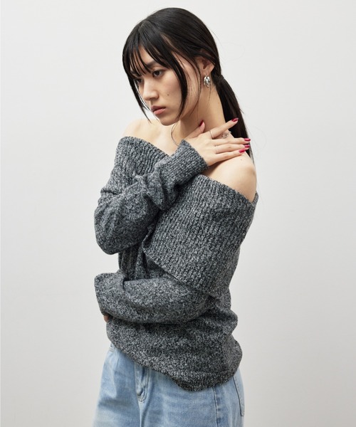 HANNE(アン)の「オフショルメランジニット(ニット/セーター・レディース・ブラック/グレー/ブラウン・FREE)」の19枚目の写真