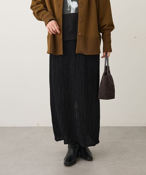 CRAFT STANDARD BOUTIQUE（クラフトスタンダードブティック）の「シャーリングジャガードスカート（スカート・レディース・カーキ/ブラック・FREE）」の3枚目の写真