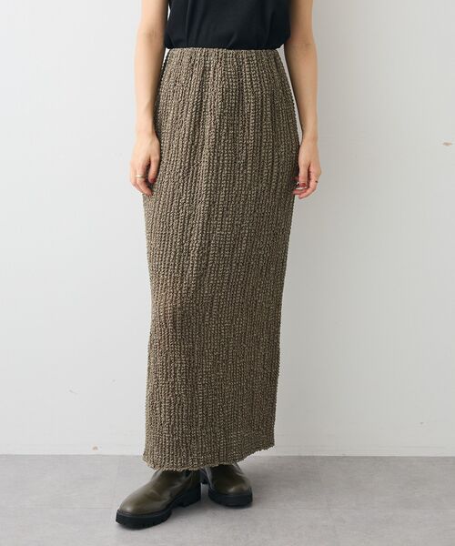 CRAFT STANDARD BOUTIQUE（クラフトスタンダードブティック）の「シャーリングジャガードスカート（スカート・レディース・カーキ/ブラック・FREE）」の4枚目の写真