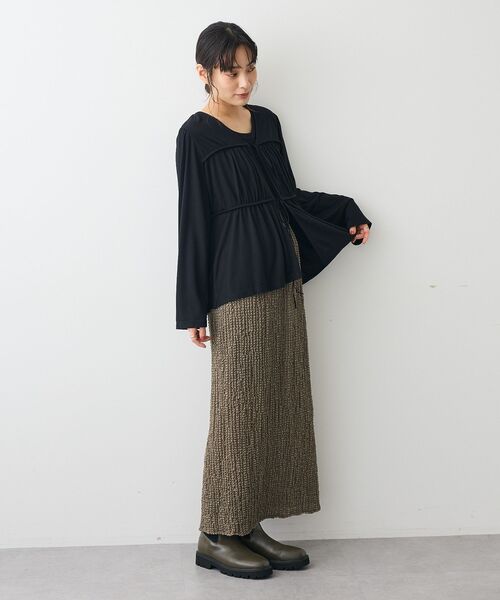 CRAFT STANDARD BOUTIQUE（クラフトスタンダードブティック）の「シャーリングジャガードスカート（スカート・レディース・カーキ/ブラック・FREE）」の9枚目の写真