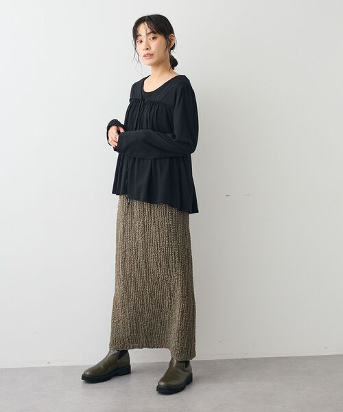 CRAFT STANDARD BOUTIQUE（クラフトスタンダードブティック）の「シャーリングジャガードスカート（スカート・レディース・カーキ/ブラック・FREE）」の11枚目の写真