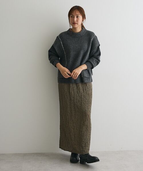 CRAFT STANDARD BOUTIQUE（クラフトスタンダードブティック）の「シャーリングジャガードスカート（スカート・レディース・カーキ/ブラック・FREE）」の13枚目の写真