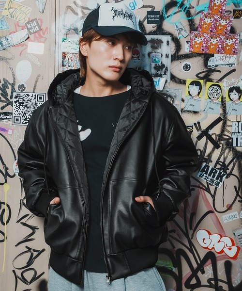 improves（インプローブス）の「PUレザー フードブルゾン（パーカー・メンズ・ブラック・X-LARGE/LARGE/MEDIUM/SMALL）」の2枚目の写真