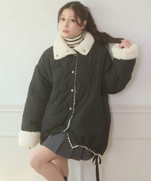 Ambre Neige（アンブルネージュ）の「2way reversible quilting boa jacket / 2WAYリバーシブルキルティングボアジャケット（ブルゾン・レディース・アイボリー/ブラック/ライトブルー/ダークブラウン・FREE）」の2枚目の写真