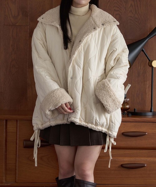 Ambre Neige（アンブルネージュ）の「2way reversible quilting boa jacket / 2WAYリバーシブルキルティングボアジャケット（ブルゾン・レディース・アイボリー/ブラック/ライトブルー/ダークブラウン・FREE）」の5枚目の写真