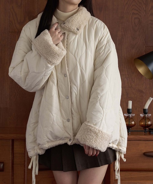 Ambre Neige（アンブルネージュ）の「2way reversible quilting boa jacket / 2WAYリバーシブルキルティングボアジャケット（ブルゾン・レディース・アイボリー/ブラック/ライトブルー/ダークブラウン・FREE）」の9枚目の写真