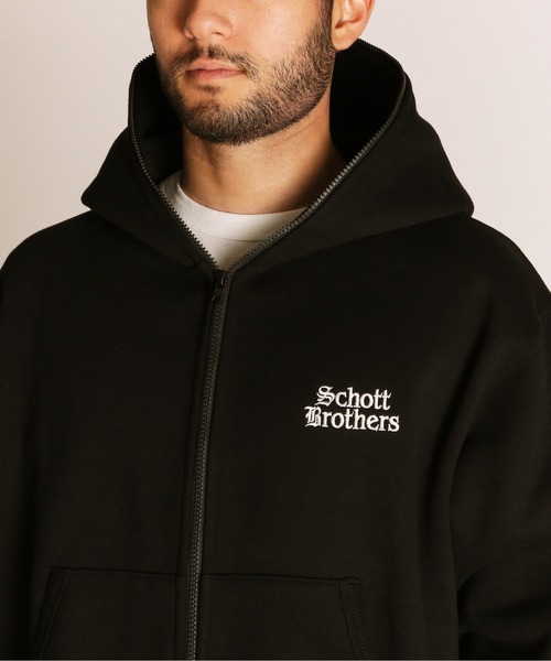 schott（ショット）の「Schott/ショット/B.S  ZIP HOODED SWEAT/ブラックシープ フルジップ スウェット パーカー（パーカー・メンズ・チャコールグレー/ホワイト・M/L/XL）」の5枚目の写真
