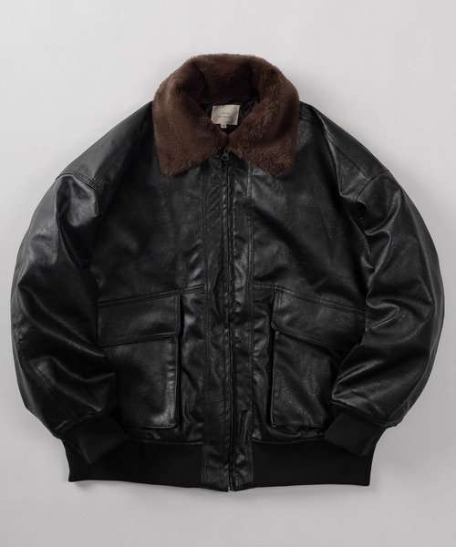 【81】ヴィンテージライク 襟ファー フェイクレザー フライト ブルゾン/アメカジ