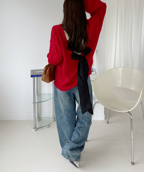 Ada.(エイダ)の「バックリボン オープンニット トップス(ニット/セーター・レディース・グレー/レッド・FREE)」の15枚目の写真