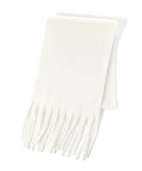 お値下げウールマフラー　　オフ白 FURLA 【WEB限定 インド製】本革ネーム付き ウール混シャギーマフラー