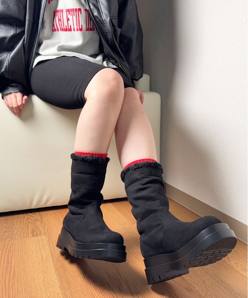 lus.(ラスドット)の「lus. 晴雨兼用 撥水・防水仕様 折り返しファーブーツ(ブーツ・レディース・ブラック/ベージュ・M/L/LL/S)」の14枚目の写真