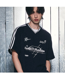 GAKKAI UNIONS（ガッカイユニオンズ）の「Rubato V-neck Short Sleeve T-shirt Navy（Tシャツ/カットソー・メンズ）」