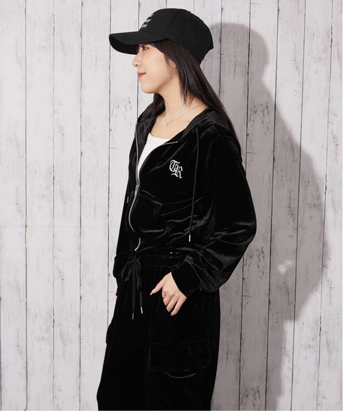 セール】《とろみベロア×ロゴ刺繍》レディース ジップパーカー