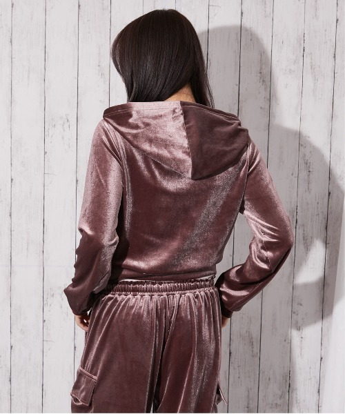 セール】《とろみベロア×ロゴ刺繍》レディース ジップパーカー