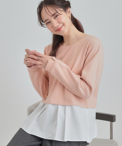 DRESKIP(ドレスキップ)の「【S-LL】気になる腰回りをカバー レイヤード風ドッキングトップス(Tシャツ/カットソー・レディース・ネイビー/ライトオレンジ系/グレー・01/02/03/04)」の3枚目の写真