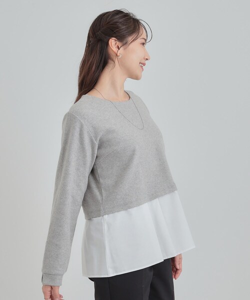 DRESKIP(ドレスキップ)の「【S-LL】気になる腰回りをカバー レイヤード風ドッキングトップス(Tシャツ/カットソー・レディース・ネイビー/ライトオレンジ系/グレー・01/02/03/04)」の4枚目の写真