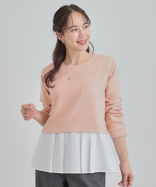 DRESKIP(ドレスキップ)の「【S-LL】気になる腰回りをカバー レイヤード風ドッキングトップス(Tシャツ/カットソー・レディース・ネイビー/ライトオレンジ系/グレー・01/02/03/04)」の8枚目の写真