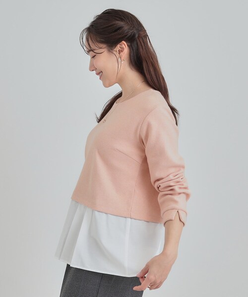 DRESKIP(ドレスキップ)の「【S-LL】気になる腰回りをカバー レイヤード風ドッキングトップス(Tシャツ/カットソー・レディース・ネイビー/ライトオレンジ系/グレー・01/02/03/04)」の9枚目の写真