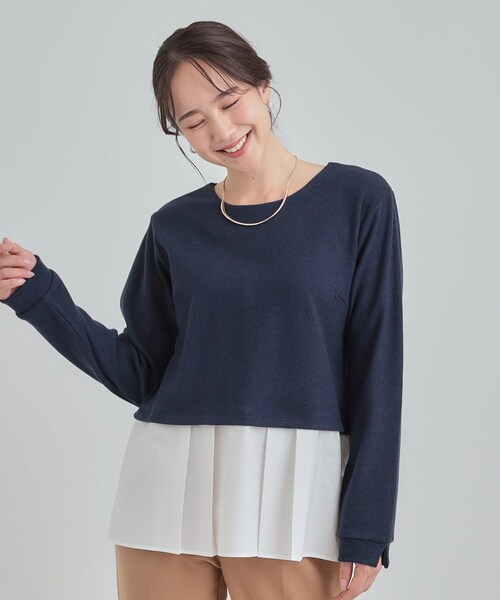 DRESKIP(ドレスキップ)の「【S-LL】気になる腰回りをカバー レイヤード風ドッキングトップス(Tシャツ/カットソー・レディース・ネイビー/ライトオレンジ系/グレー・01/02/03/04)」の12枚目の写真
