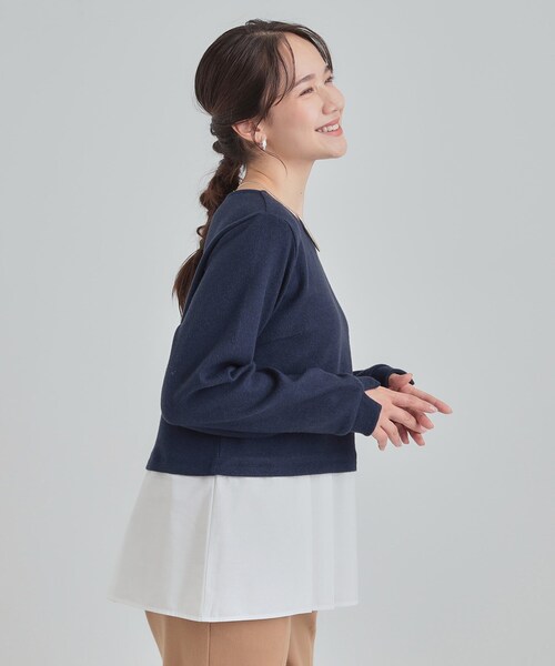 DRESKIP(ドレスキップ)の「【S-LL】気になる腰回りをカバー レイヤード風ドッキングトップス(Tシャツ/カットソー・レディース・ネイビー/ライトオレンジ系/グレー・01/02/03/04)」の13枚目の写真