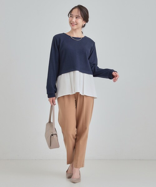 DRESKIP(ドレスキップ)の「【S-LL】気になる腰回りをカバー レイヤード風ドッキングトップス(Tシャツ/カットソー・レディース・ネイビー/ライトオレンジ系/グレー・01/02/03/04)」の14枚目の写真