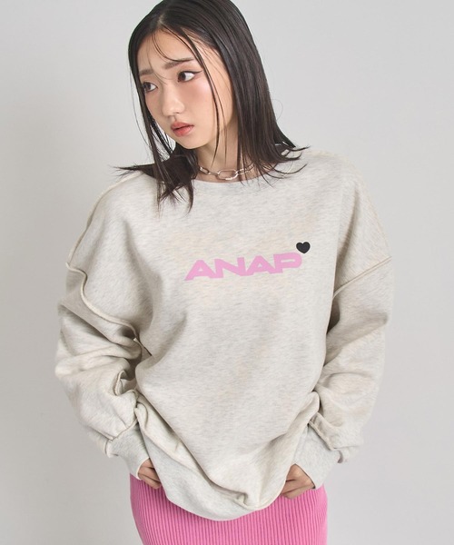 ANAP（アナップ）の「ANAPロゴ ハートポイント アウトシーム 裏起毛 スウェット プルオーバー 【 親子お揃い 】（スウェット・レディース・ライトグレー/ブラック・F）」の8枚目の写真