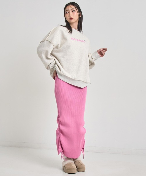 ANAP（アナップ）の「ANAPロゴ ハートポイント アウトシーム 裏起毛 スウェット プルオーバー 【 親子お揃い 】（スウェット・レディース・ライトグレー/ブラック・F）」の11枚目の写真