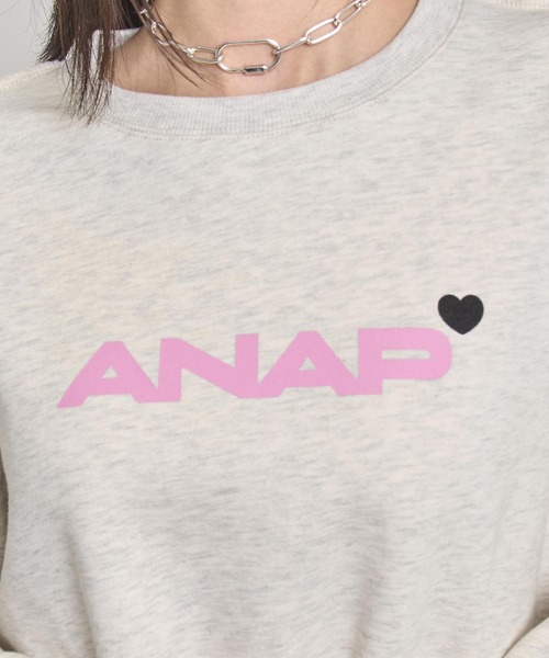 ANAP（アナップ）の「ANAPロゴ ハートポイント アウトシーム 裏起毛 スウェット プルオーバー 【 親子お揃い 】（スウェット・レディース・ライトグレー/ブラック・F）」の12枚目の写真
