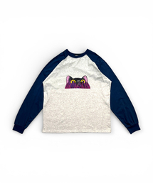 BORN SLIPPY（ボーンスリッピー）の「Meow Raglan Long Sleeve T-shirt (Blue)（Tシャツ/カットソー）」