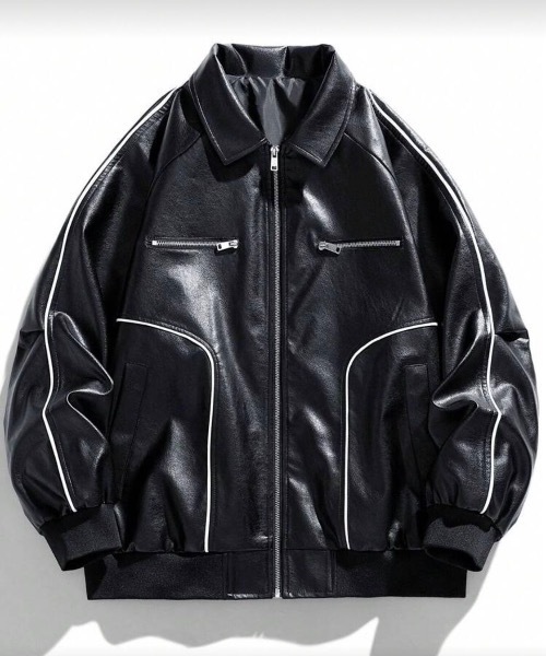 セール】パイピングラグランレザージャケット（ブルゾン）｜MONOCHROME
