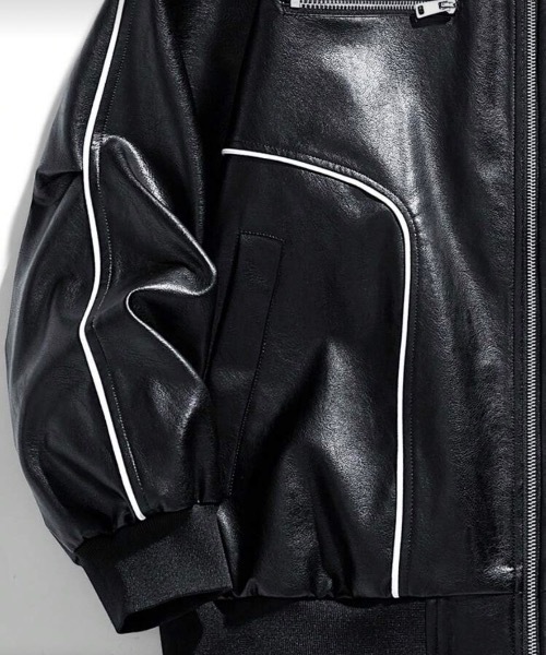 セール】パイピングラグランレザージャケット（ブルゾン）｜MONOCHROME